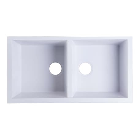 Alfi Brand White 34" Undermount Dbl Bowl Granite Composite Kitchen Sink AB3420UM-W